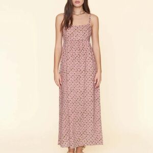 XiRENA Pink Olive Green Dress Medium Print Maxi Long Sundress Fig Shell Flavia